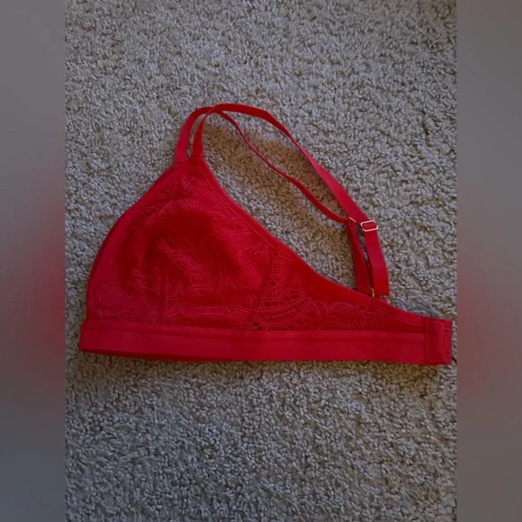 Lively- 3 Piece SET- Palm Lace Busty Bralette Bikini&Thong-Tomato Red- Size:1 S